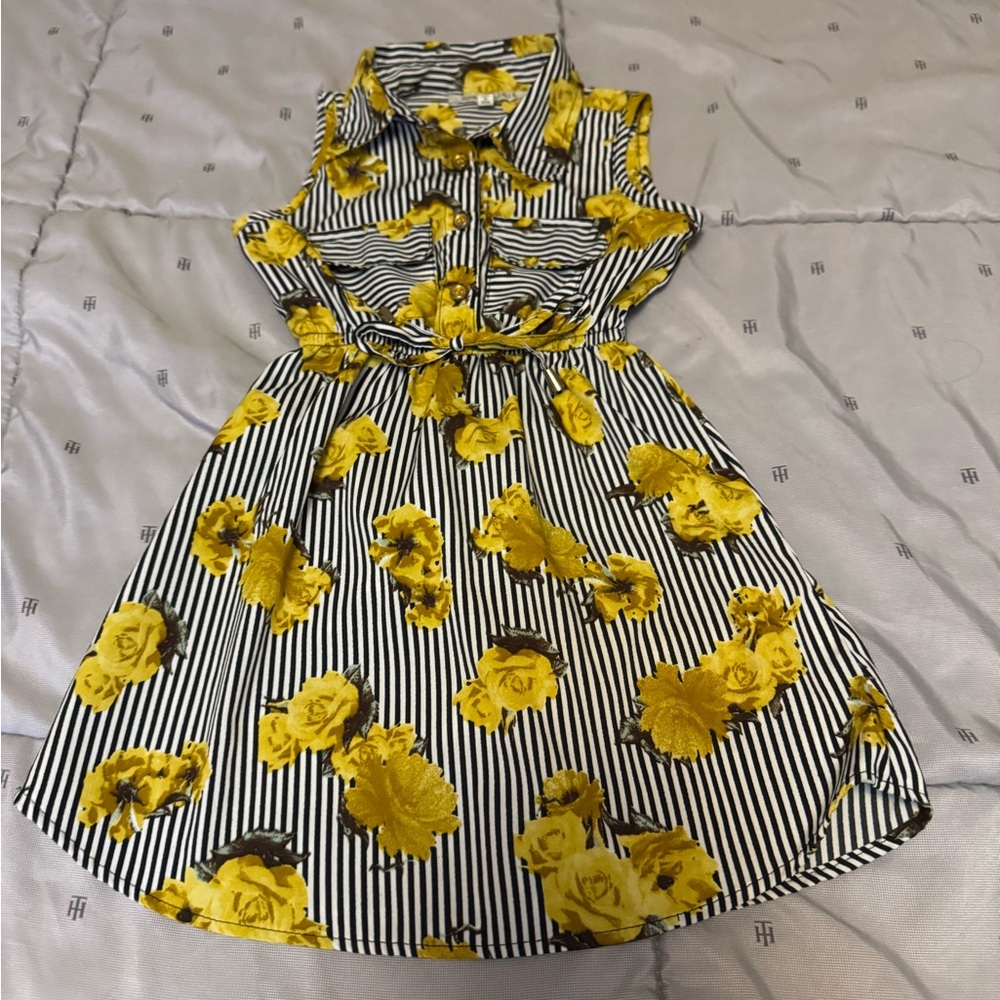 Yellow Floral Striped Kids Dress